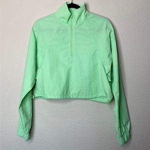 Alo cropped 1/4 zip alumni pullover jacket windbreaker neon green EUC
